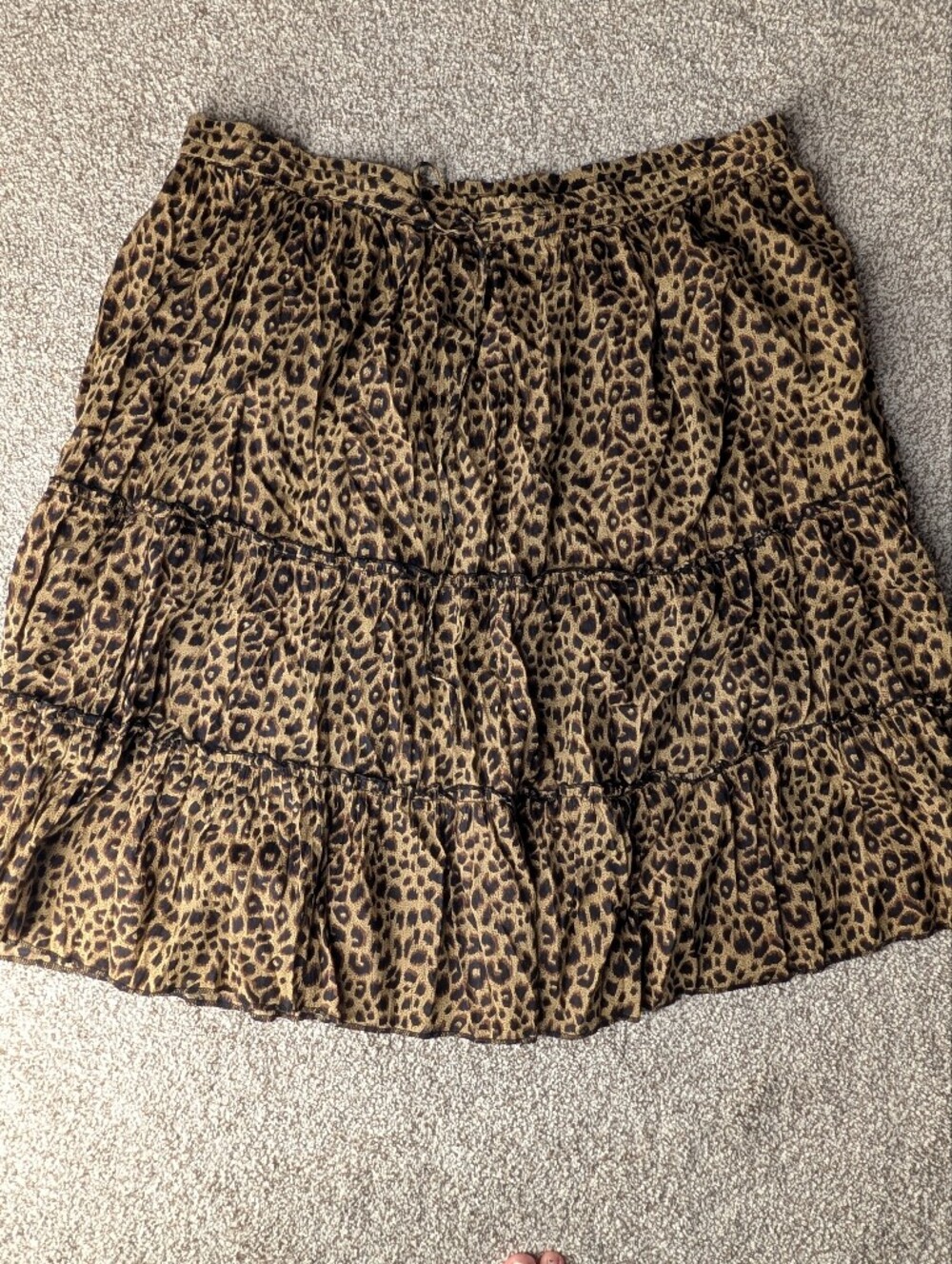 White Stag Leopard Print Tiered Drawstring Waist Ruffle Cotton Midi Skirt